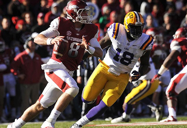 Tyler Wilson completed 31 of 52 passes for 359 yards and 1 touchdown and threw 1 interception in his final game as a Razorback. 