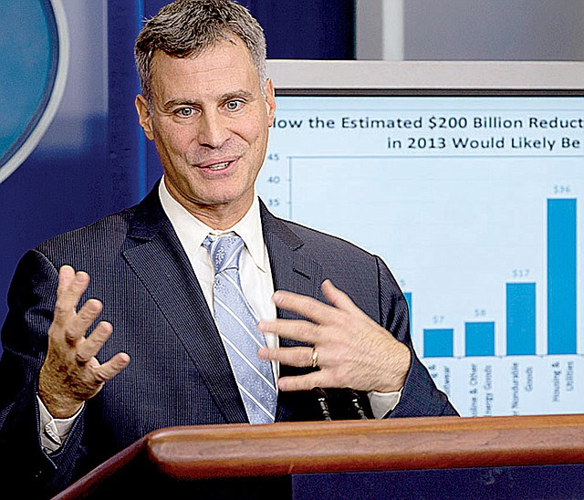 White House Council of Economic Advisers Chairman Alan Krueger speaks to the media about middle-class tax cuts and spending Monday during the daily news briefing at the White House in Washington. 