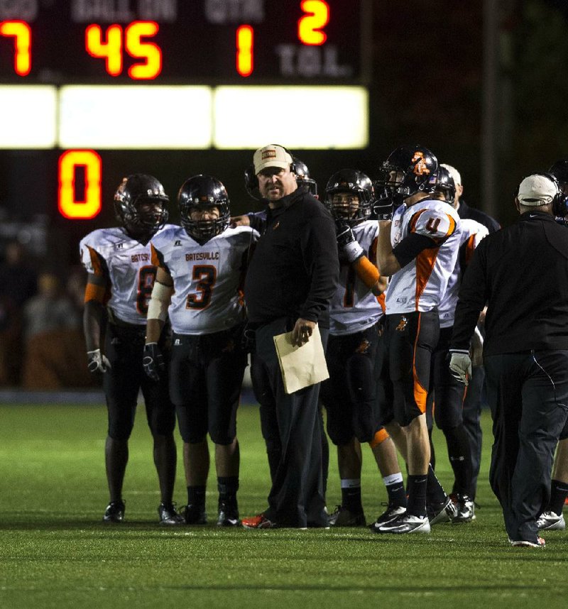 Batesville Coach Dave King, talking with his players during a 40-21 victory over Pulaski Academy in Little Rock on Friday, said he felt this would be the year for the Pioneers, but the loss of four senior starters during the offseason presented a bigger challenge. The Pioneers met it, defeating Hot Springs Lakeside and Greenbrier in the Class 5A playoffs to advance to Friday’s title game, where they will meet Camden Fairview at War Memorial Stadium in Little Rock. 