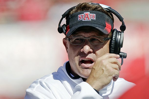 Arkansas State head coach Gus Malzahn watches the first half of their NCAA college football game against Nebraska in Lincoln, Neb., Saturday, Sept. 15, 2012. Nebraska won 42-13. (AP Photo/Nati Harnik)