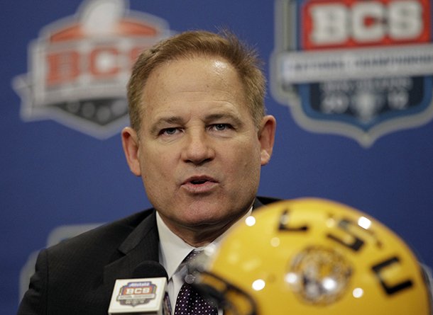 LSU head coach Les Miles speaks during a news conferemce for the BCS National Championship college football game Sunday, Jan. 8, 2012, in New Orleans. LSU faces Alabama on Monday, Jan 9, 2012. (AP Photo/David J. Phillip)
