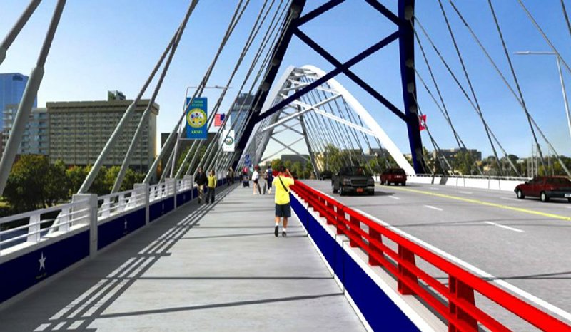 Pulaski County Judge Buddy Villines, in presenting an artist’s rendering of a proposed new Broadway Bridge’s bicycle and pedestrian path, said the “warm colors” help create “a place where people will want to be.” 