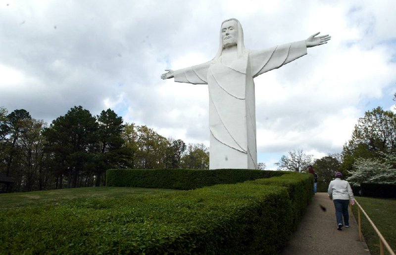 The lights on the Christ of the Ozarks statue in Eureka Springs have been shut off as part of the forfeiture of The Great Passion Play property to Cornerstone Bank. The 7-story-tall statue, sculpted by Emmet Sullivan, was completed and dedicated in 1966. 