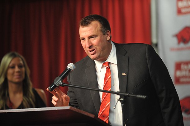 NWA Media/MICHAEL WOODS --12/05/2012-- Bret Bielema, the new University of Arkansas head football coach, speaks to the media during a press conference Wednesday afternoon. 