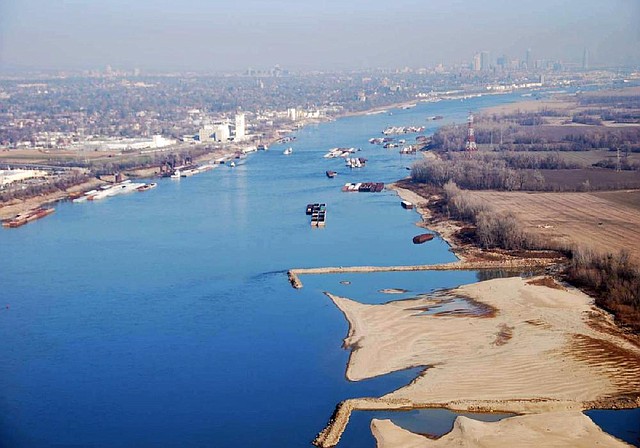 Tows ply the Mississippi River south of St. Louis in late November in this photo provided by the U.S. Coast Guard. Months of drought have left the Mississippi near historic low levels between St. Louis and Cairo, Ill. 