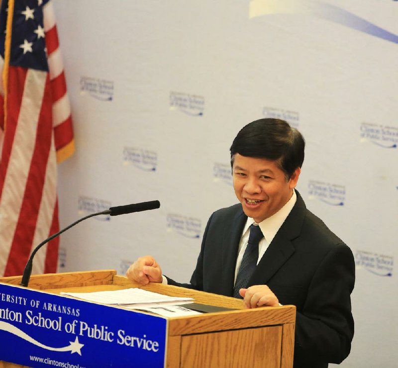 Vietnamese Ambassador to the United States Nguyen Quoc Cuong speaks Thursday at the University of Arkansas Clinton School of Public Service in Little Rock. 