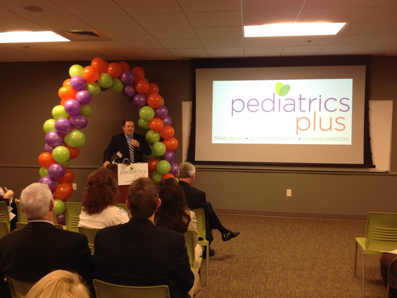 Little Rock Mayor Mark Stodola speaks at the grand opening of Pediatrics Plus Thursday in west Little Rock.