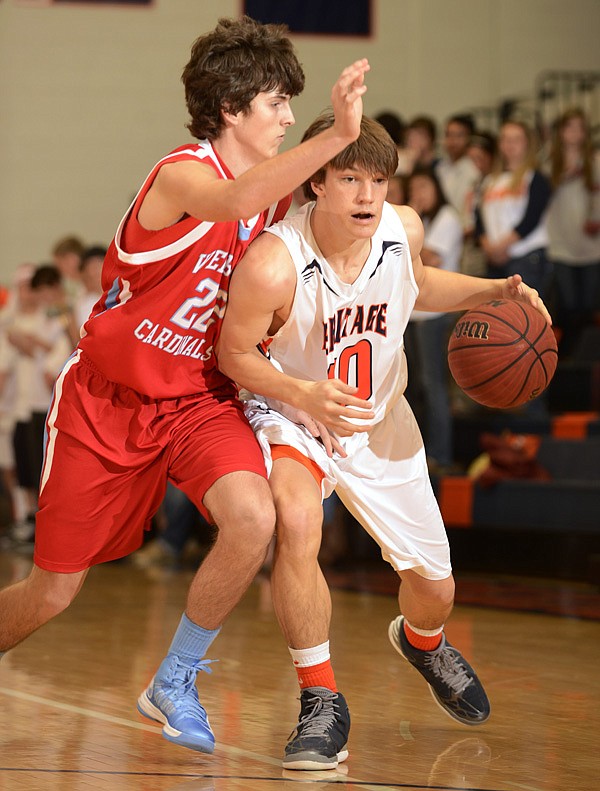 Rogers Heritage sophomore Connor Hirsh, right, has been a nice addition to the War Eagles’ team after transferring from Fort Smith last summer. Hirsh has been a key reserve for the War Eagles so far. 