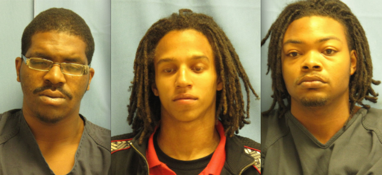 Left to right, Wilbert Champ, 23, Alexander Higgins, 22, and Luke Patton, 20, are seen in these mug shots released Wednesday by the Pulaski County jail.