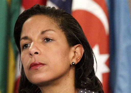 This June 7, 2012 file photo shows U.S. Ambassador to the U.N. Susan Rice listening during a news conference at the UN. Rice has withdrawn from consideration for secretary of state.