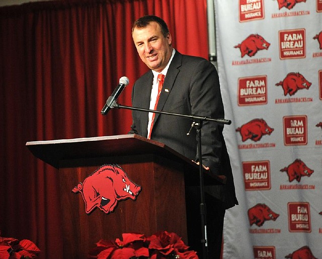 NWA Media/MICHAEL WOODS  --12/05/2012--  Bret Bielema, the new University of Arkansas head football coach speaks to the media during a press conference Wednesday afternoon at the University of Arkansas after the announcement of his hire.