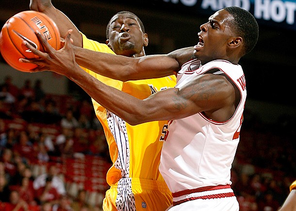 Jacorey Williams goes up for a shot during the Razorbacks' 97-59 win over Alcorn State on Saturday. 
