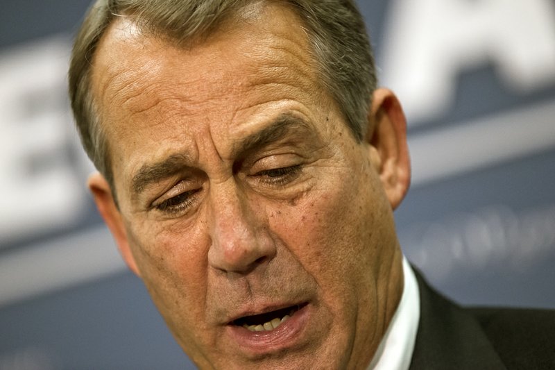 Speaker of the House John Boehner, R-Ohio, joined by the Republican leadership speaks to reporters about the fiscal cliff negotiations with President Obama following a private strategy session, at the Capitol in Washington, Tuesday, Dec. 18, 2012. 
