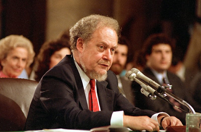 U.S. Supreme Court nominee Robert H. Bork testifies before the Senate Judiciary Committee during his confirmation hearings on Capitol Hill, in this Sept. 16, 1987, file photo.