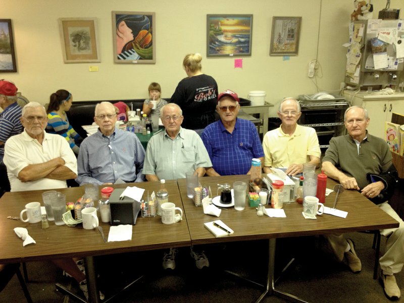 From the left are former Conway Wampus Cats Gerald Henderson, George Doty, Kenny Price, Jim Bailey, Bill Nutter and Dennis Fulmer. The former teammates have gotten together to relive their football experiences in the 60 years since their last season together.