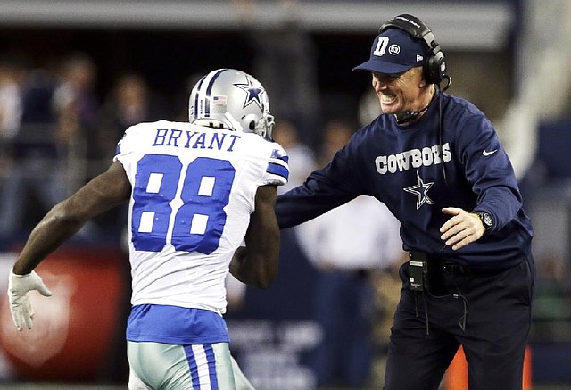 After a 3-5 start, Coach Jason Garrett (right) and wide receiver Dez Bryant (left) have put the Dallas Cowboys in playoff contention. The Cowboys (8-6) host the New Orleans Saints (6-8) today at Cowboys Stadium in Arlington, Texas. 