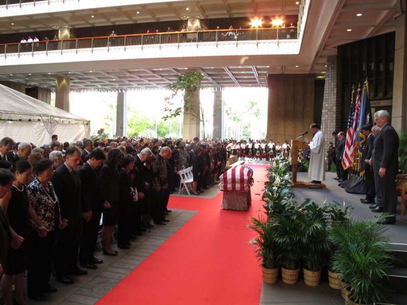 Family members, state lawmakers and members of the public attend a visitation service for U.S. Sen. Daniel Inouye at the Hawaii state Capitol in Honolulu on Saturday Dec. 22, 2012.