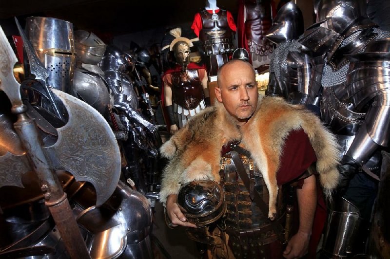 Chris Alsbrook, a 20 year patrolman for the Little Rock Police Department, has over 4000 medieval and ancient warfare artifacts, relics and movie props that he has been collecting for 8 years. Many of the authentic replicas were worn by actors such as Brad Pitt in the movie Troy and Russell Crow in Gladiator. 