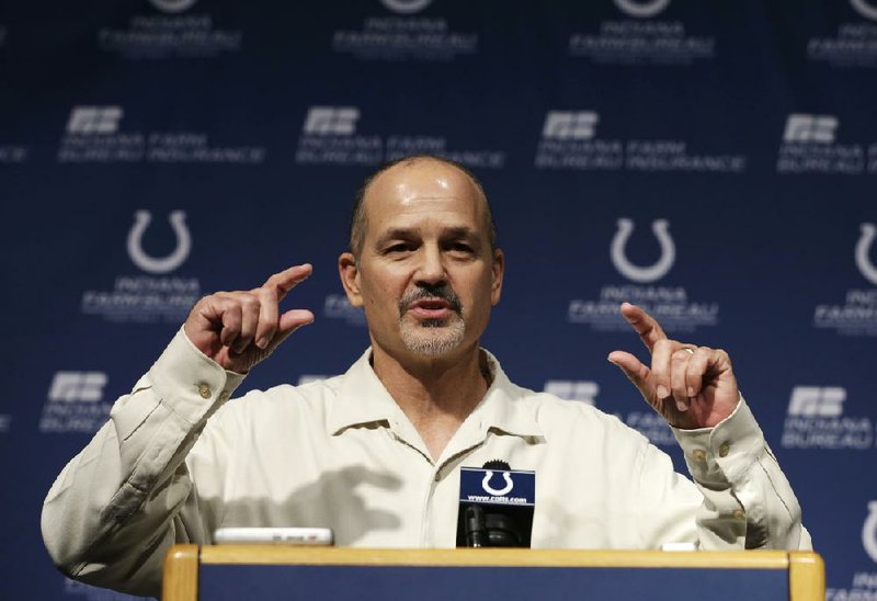 Indianapolis Colts head coach Chuck Pagano speaks during a news conference Monday, Dec. 24, 2012, in Indianapolis. Pagano returns to the team after undergoing successful leukemia treatment. (AP Photo/Darron Cummings)