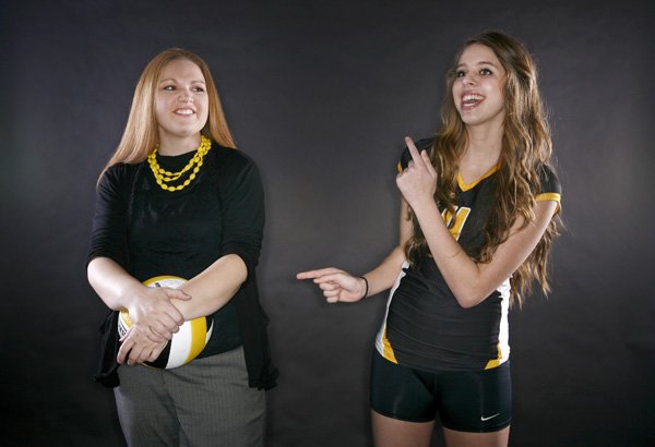 Hannah McDonald, left, was named Small Schools Volleyball Coach of the Year and Marie Gregson was named Newcomer of the Year. Both are from Prairie Grove High School. 