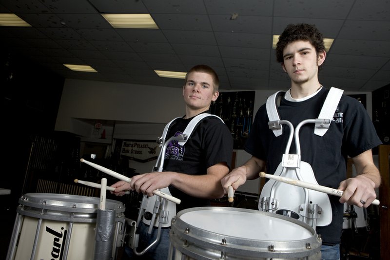 Nathan Crews, left, and Brandon Beard will be playing with the BCS All Star Invitational Marching Band, which will play before and during halftime of the BCS National Championship game. Crews and Beard both play snare drum for the North Pulaski High School Marching Falcons.