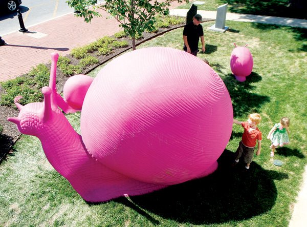 Giant snails were public art pieces in Bentonville in June. 