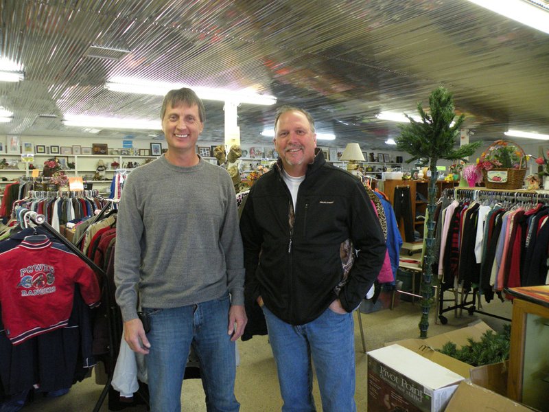 The Van Buren County Special School has relocated its thrift store to U.S. 65 in Choctaw. Darwin Arnold, left, manager of the Thrift, Gifts and More store, and Neil Wilkins, director of the Van Buren County Special School, are shown here in the store, which sells new and used clothing, household items, books and furniture. The school’s adult clients work at the store. 