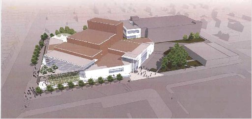 An artist’s rendering shows what the Walton Arts Center could look like after an expansion of its Dickson Street campus. Arts center officials have requested $8.5 million from the Fayetteville Advertising and Promotion Commission to help with the planned renovation. 