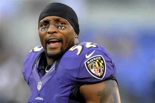This Sept. 10, 2012 file photo shows Baltimore Ravens linebacker Ray Lewis wearing eye black showing the initials of former Ravens owner Art Modell before an NFL football game against the Cincinnati Bengals in Baltimore. Lewis will end his brilliant 17-year NFL career after the Ravens complete their 2013 playoff run. "I talked to my team today," Lewis said Wednesday, Jan. 2, 2013. "I talked to them about life in general. And everything that starts has an end. For me, today, I told my team that this will be my last ride."