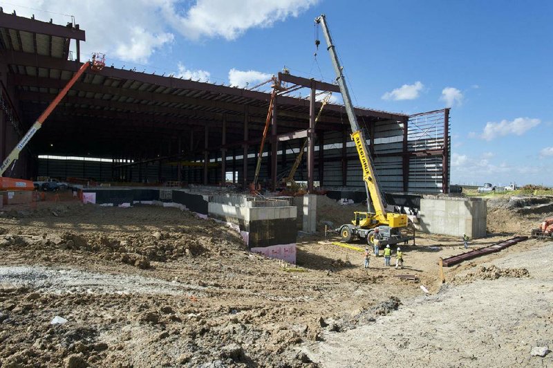 Crews construct TPCO America Corp.’s new pipe-finishing mill in Gregory, Texas, in November. Steel companies are making new investments in plants as a result of the growing U.S. shale-gas industry. 