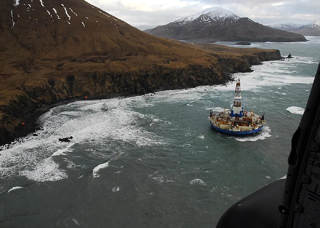 Two life rafts sit on the beach Thursday near the grounded drilling rig Kulluk about 40 miles southwest of Kodiak City, Alaska. 