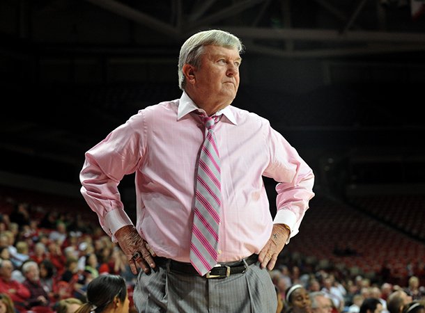 NWA Media/MICHAEL WOODS --01/06/2013-- Texas A&M coach Gary Blair walks the sideline during Sunday afternoon's game at Bud Walton Arena in Fayetteville.