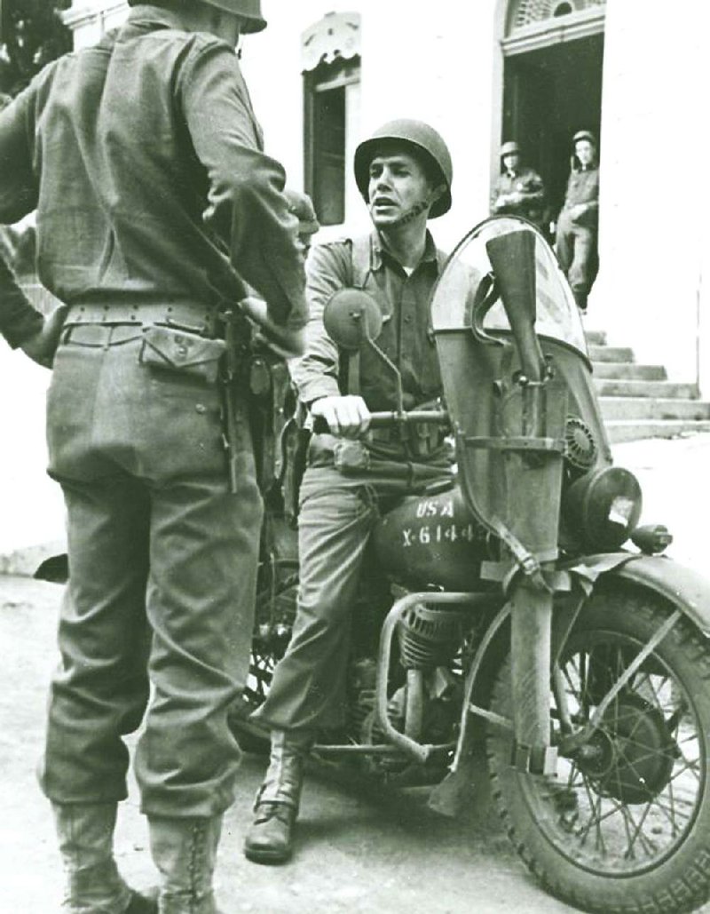 This World War II-era photo shows Army Rangers founder and Fort Smith native William O. Darby on the Harley-Davidson motorcycle he used for transportation. 