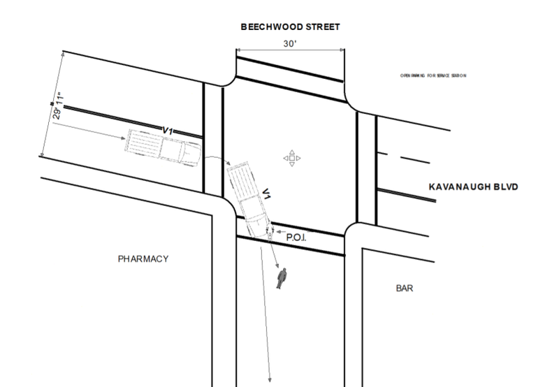 This diagram from a Little Rock Police Department report shows how a hit-and-run pedestrian accident in Hillcrest occurred.