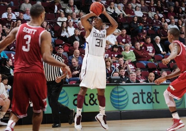Texas A&M guard Elston Turner (31) takes a jump shot in a Southeastern Conference game against Arkansas Wednesday, Jan. 9, 2013, at Reed Arena in College Station, Texas. Turner finished with 15 points and the Aggies won 69-51.