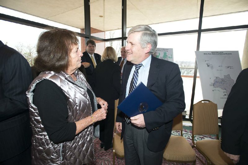  Alice Andrews with the Ozark Society talks with David J. Hayes, Deputy Secretary of the Interior following an announcement that named the White River, along with its watershed, as being designated the nation‚Äôs second National Blueway on Wednesday afternoon at the Peabody Hotel.  National Blueways are nationally recognized rivers and their watersheds that are highly-valued recreational, social, economic, cultural, and ecological assets for the communities that depend on them.