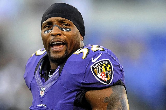 FILE - This Sept. 10, 2012 file photo shows Baltimore Ravens linebacker Ray Lewis wearing eye black showing the initials of former Ravens owner Art Modell before an NFL football game against the Cincinnati Bengals in Baltimore. Lewis will end his brilliant 17-year NFL career after the Ravens complete their 2013 playoff run.  "I talked to my team today," Lewis said Wednesday, Jan. 2, 2013. "I talked to them about life in general. And everything that starts has an end. For me, today, I told my team that this will be my last ride." (AP Photo/Nick Wass, FIle)