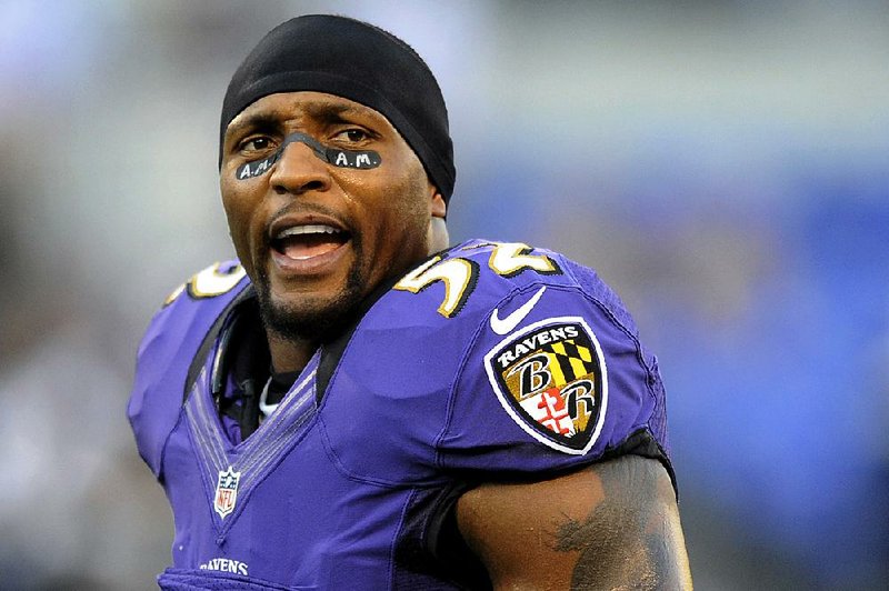 FILE - This Sept. 10, 2012 file photo shows Baltimore Ravens linebacker Ray Lewis wearing eye black showing the initials of former Ravens owner Art Modell before an NFL football game against the Cincinnati Bengals in Baltimore. Lewis will end his brilliant 17-year NFL career after the Ravens complete their 2013 playoff run.  "I talked to my team today," Lewis said Wednesday, Jan. 2, 2013. "I talked to them about life in general. And everything that starts has an end. For me, today, I told my team that this will be my last ride." (AP Photo/Nick Wass, FIle)