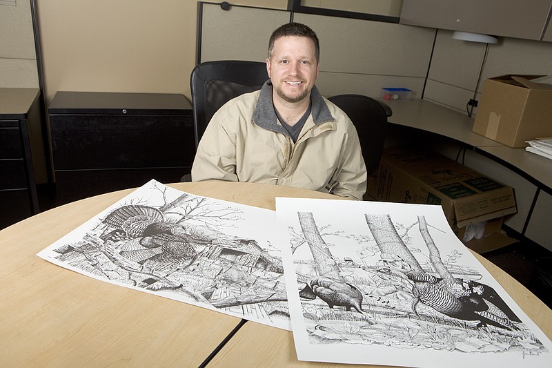 Jason Beard has won many state and national competitions with his artwork. Beard draws wildlife scenes, including deer and turkey, with pen and ink.