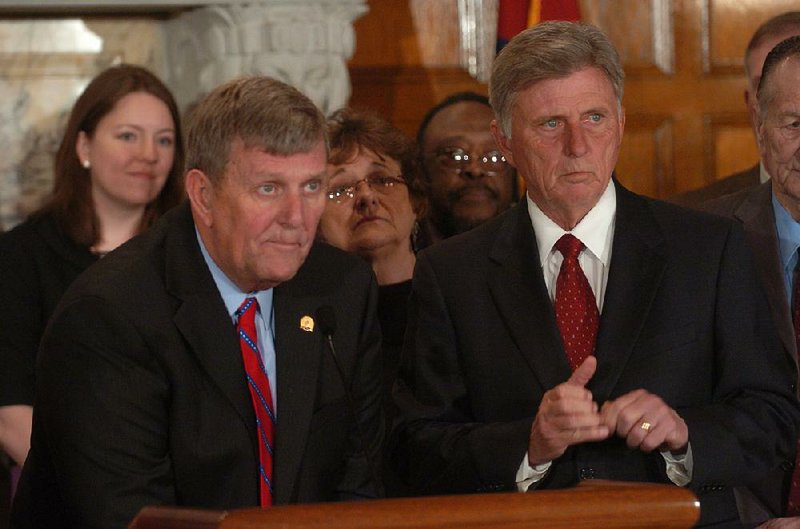 Arkansas Right to Life, an anti-abortion organization, has announced support for three pieces of legislation so far. State Rep. Butch Wilkins is sponsoring a bill this year to allow Arkansas to opt out of providing abortion coverage under the federal health-care law. Wilkins is shown here in a file photo with Governor Mike Beebe.