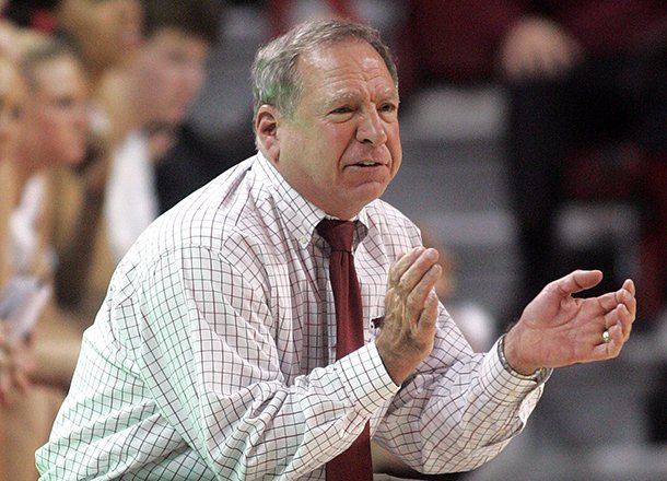 “Well, clearly we are disappointed,” said Arkansas Coach Tom Collen (shown here in January), whose team posted its lowest output since losing to No. 14 Vanderbilt 61-34 on Jan. 28, 2007. Arkansas lost to No. 13 Georgia 66-34 at Stegeman Coliseum in Athens, Ga. Thursday night.
