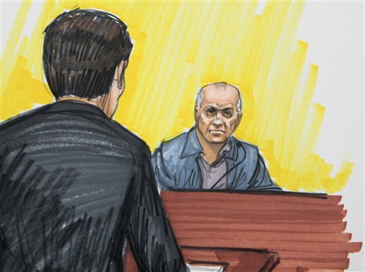 In this May 23, 2011 file courtroom sketch, David Coleman Headley is shown in federal court in Chicago. Headley, who was convicted of charges related to a central role he played in the 2008 terrorist attacks in Mumbai, India, is scheduled to be sentenced Thursday, Jan. 24, 2013, in Chicago. 