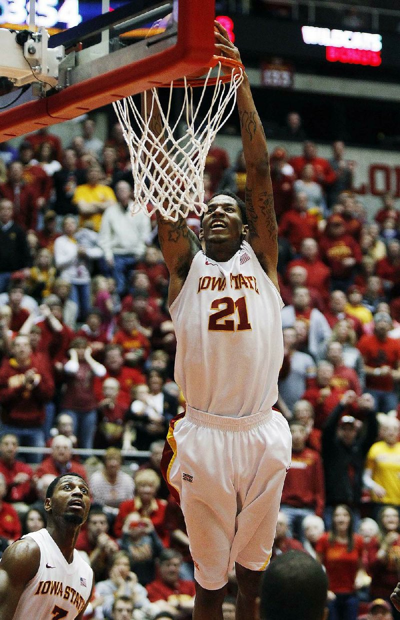 Iowa State guard Will Clyburn dunks during the second half of the Cyclones’ 73-67 victory over No. 11 Kansas State on Saturday at Hilton Coliseum in Ames, Iowa. Clyburn finished with 24 points and 10 rebounds. 