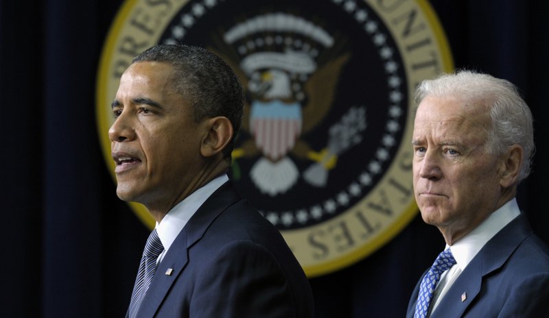 President Barack Obama, accompanied by Vice President Joe Biden, law enforcement officials, lawmakers and children who wrote the president about gun violence following last month's shooting at an elementary school in Newtown, Conn., talks about proposals to reduce gun violence, Wednesday, Jan. 16, 2013, in the South Court Auditorium at the White House in Washington.