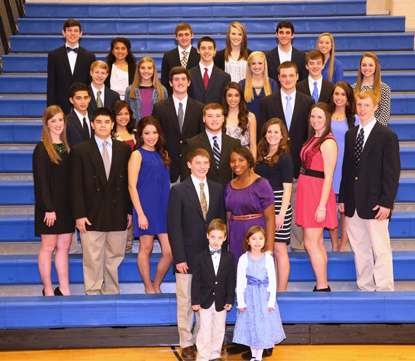 Colors Day 2013 is Friday at Rogers High School. Reigning over activities will be row one, from left, basketball bearer Maxim Gilmer and crownbearer Gabi Oliveri; row two, from left, King Keifer Holt and Queen Taylor Strickland; row three, from left, seniors Mary Claire Farnan, Edgar Ramirez, Andrea Sosa, Clayton Harmon, Kaitlin Rhodes, Samantha Warren and Zach Jones; row 4, from left, juniors Victor Calderon, Ariana Munoz, Nolan Farnan, Alyssa Corral, Brett Gentz and Cassandra Trexler; row 5, from left, sophomores Isaac Raphael, Jordan Maass, Zach Street, Taylor Atwell, Carson McCullough and Libby Ganoung; row 6, from left, freshmen Harrison Heffley, Alice Arevelo, Sage White, Ashlyn Lang, Hunter Bayles and Amber Turner.
Not pictured is senior Matthew Brown.