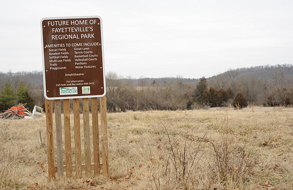 A sign marks the entrance to a planned regional park in south Fayetteville.
SIGN OF THINGS TO COME 