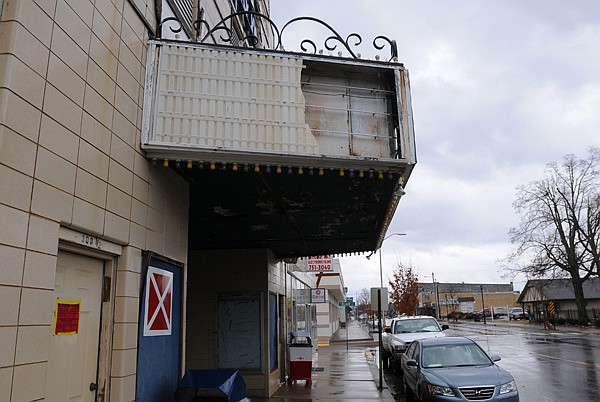 Rain trickles down on the Apollo Theater recently at 308 W. Emma Ave. in Springdale. The building was recently declared unsafe by the Springdale Building Department. 