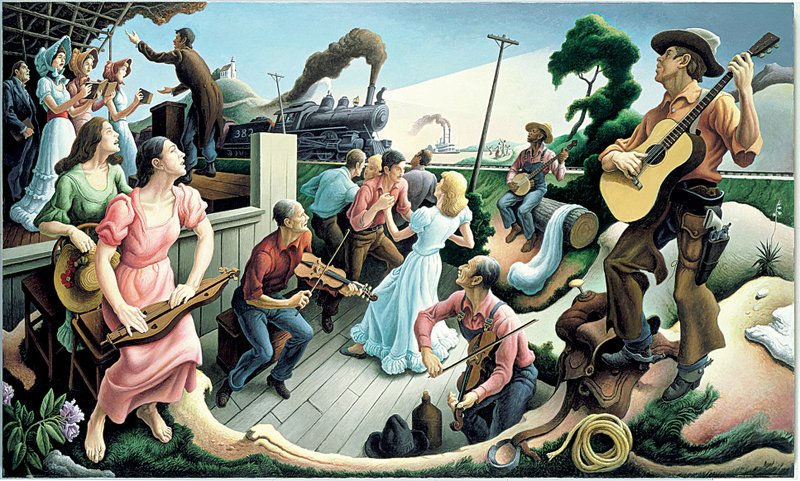 A copy of The Sources of Country Music hangs in the home of Thomas Hart Benton. The artist finished the mural just before he died in 1975. 