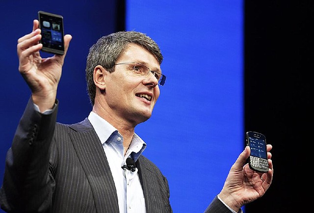 Thorsten Heins, chief executive officer of BlackBerry, introduces the BlackBerry Z10 on Wednesday.The new, versatile smart phone won’t be available from U.S. carriers until March so the carriers have time to test the device, which is now available in the United Kingdom. 