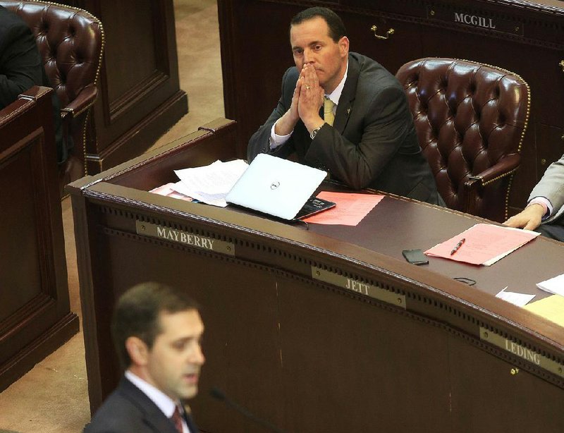 State Rep. Greg Leding speaks against a bill that would ban most abortions after 20 weeks of pregnancy. Rep. Andy Mayberry (top) joined most of his colleagues in supporting the anti-abortion legislation Monday at the state Capitol. 